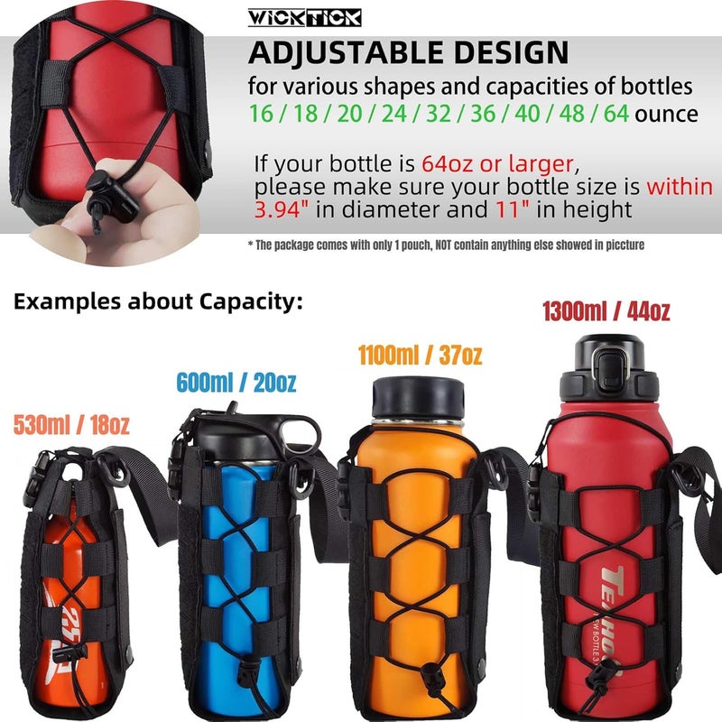 Swicktick Molle Water Bottle Holder Pouch 16 24 32 40 64 oz - Multi-Purpose Tactical Fuel Bottle Bag, Adjustable Size for Outdoor Activities, Adapted to Backpack/Vest/Belt - Image 2
